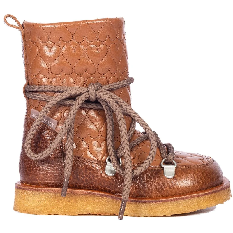 Angulus Cognac/Cognac Tex boot with hearts, laces and zipper