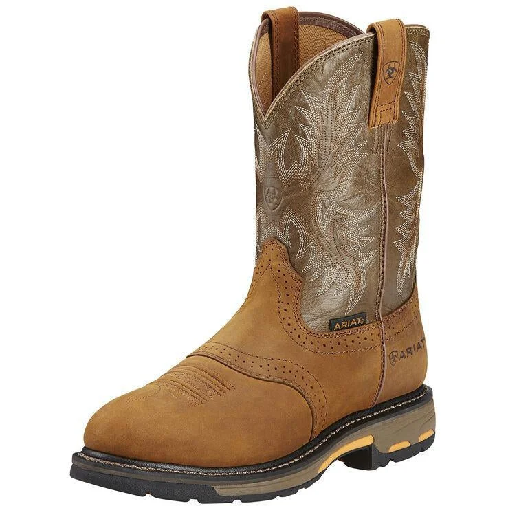 Ariat Men's WorkHog Pull-On 10"" Soft Toe Work Western Boot - Bark - 10001188