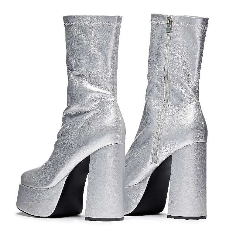 Delano Men's Silver Platform Heeled Boots