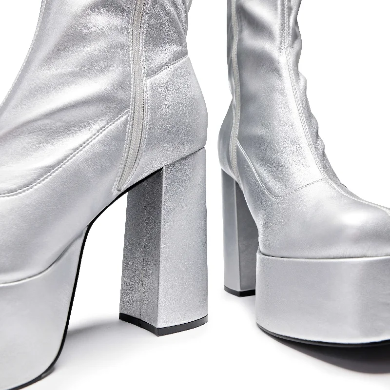 Delano Men's Silver Platform Heeled Boots