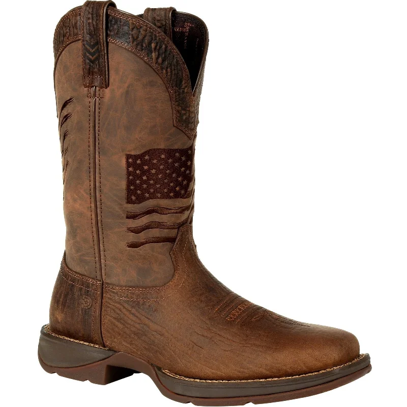 Durango Men's Rebel Distressed Flag Embroidery 12"" Sqr Toe Western Boot