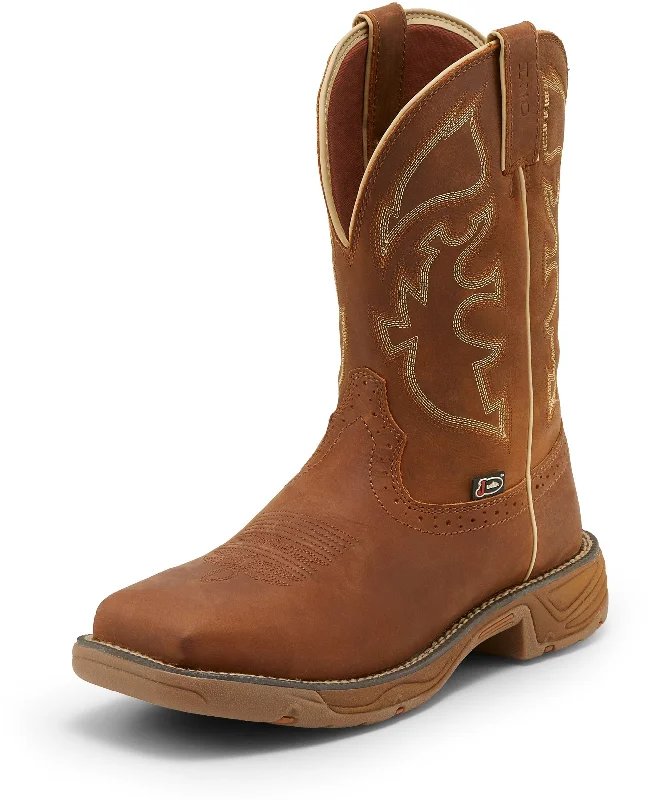 Justin Men’s Stampede Rush Saddle Tan Square Toe Work Boots WK4330