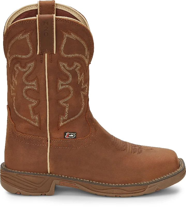 Justin Men’s Stampede Rush Saddle Tan Square Toe Work Boots WK4330