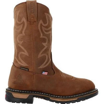 Rocky Men's Original Ride 11"" Steel Toe WP Western Work Boot -Brown- RKW0419