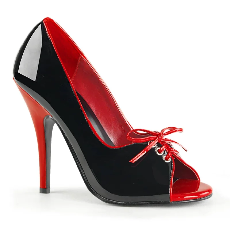 SEDUCE-216 Black & Red Lace Up Peep Toe Heels