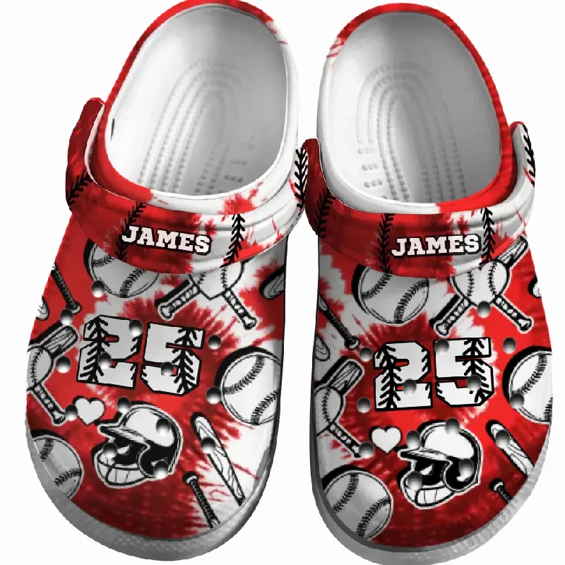 Baseball Clogs Red Tie-Dye Theme 01 Personalized Sport Gift