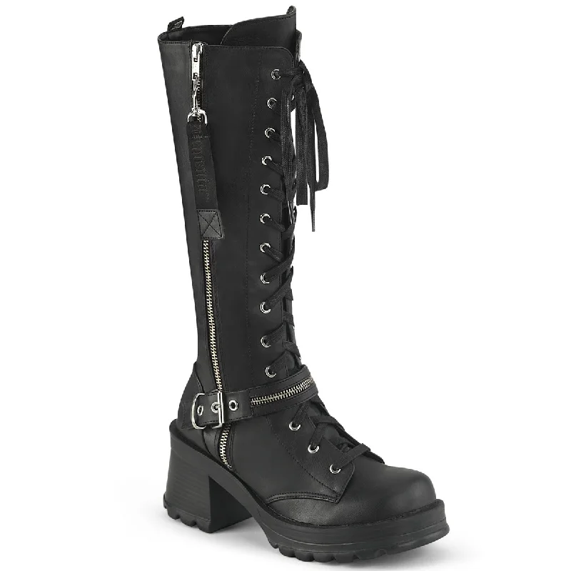 Knee High Chunky Heel Combat Boots (Demonia Bratty-206)