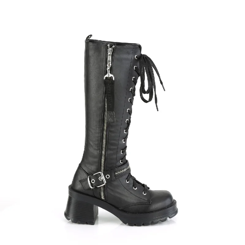 Knee High Chunky Heel Combat Boots (Demonia Bratty-206)