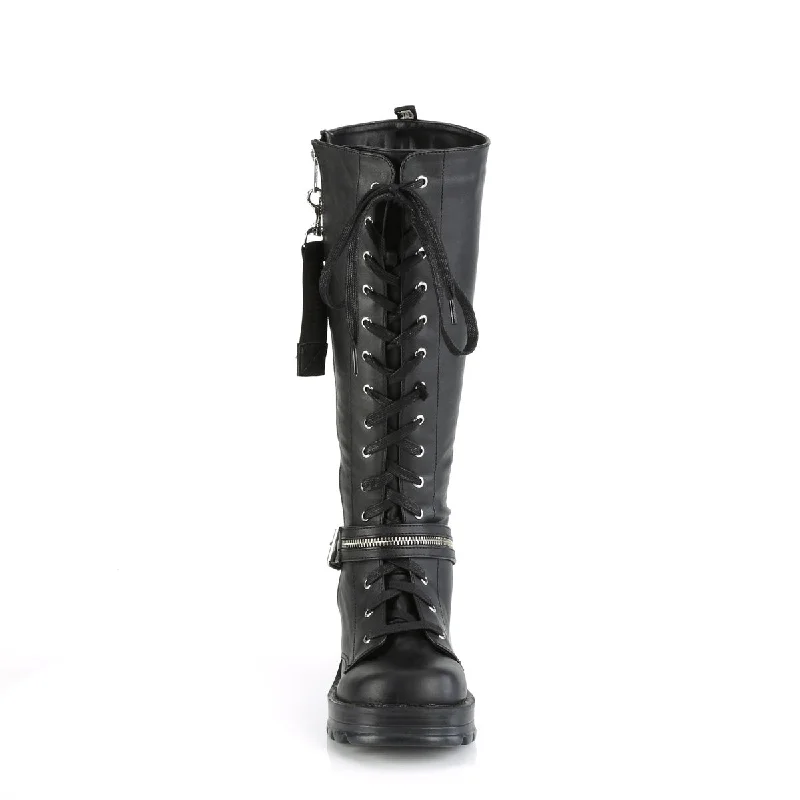 Knee High Chunky Heel Combat Boots (Demonia Bratty-206)