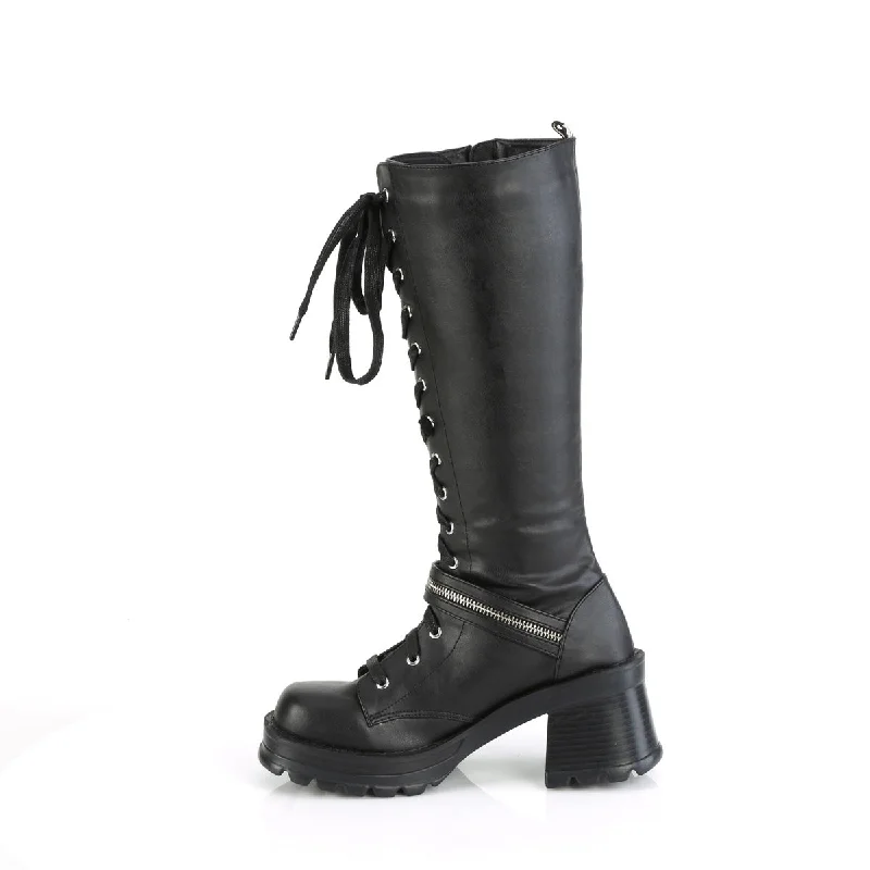 Knee High Chunky Heel Combat Boots (Demonia Bratty-206)