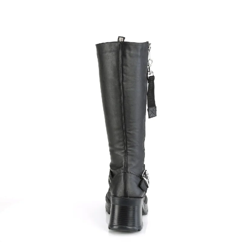 Knee High Chunky Heel Combat Boots (Demonia Bratty-206)