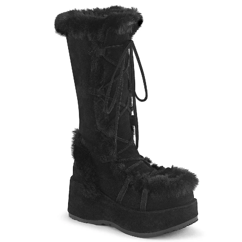 Furry Comfy Black Platform Boots