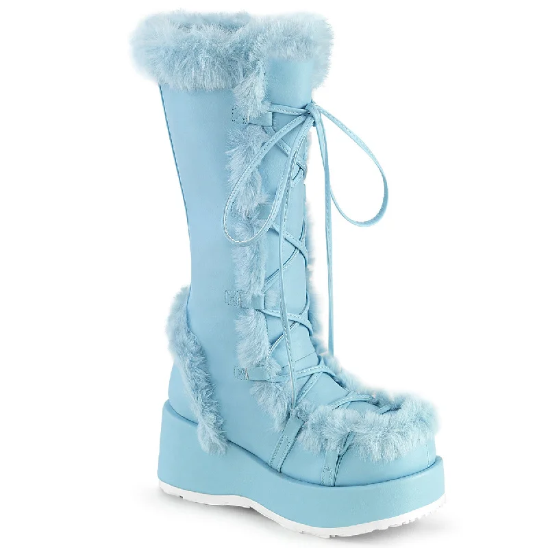 Furry Comfy Blue Platform Boots