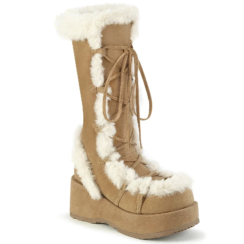 Furry Comfy Camel Platform Boots