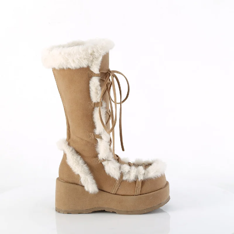 Furry Comfy Camel Platform Boots