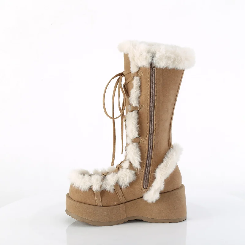 Furry Comfy Camel Platform Boots