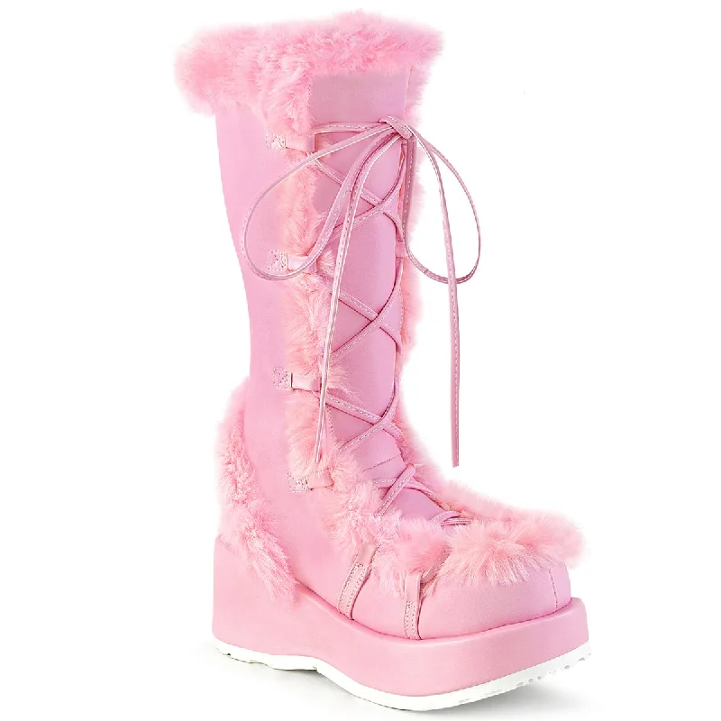 Furry Comfy Pink Platform Boots