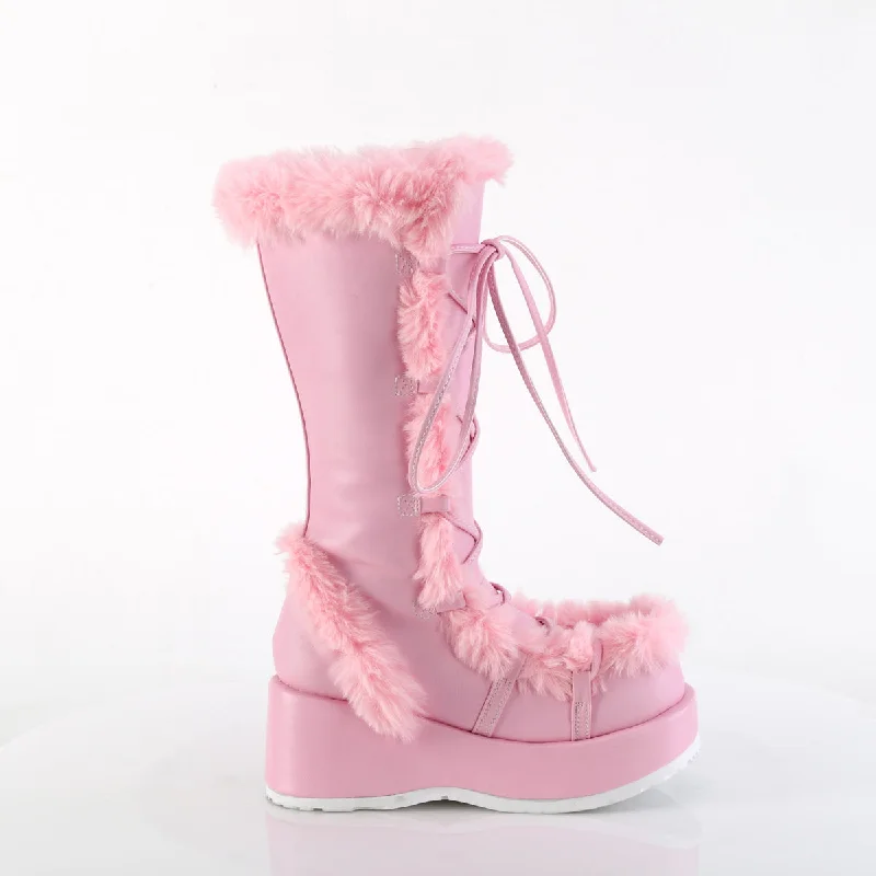 Furry Comfy Pink Platform Boots