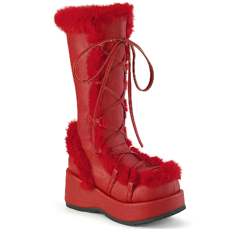 Furry Comfy Red Platform Boots