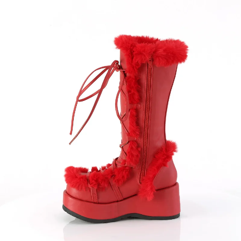 Furry Comfy Red Platform Boots