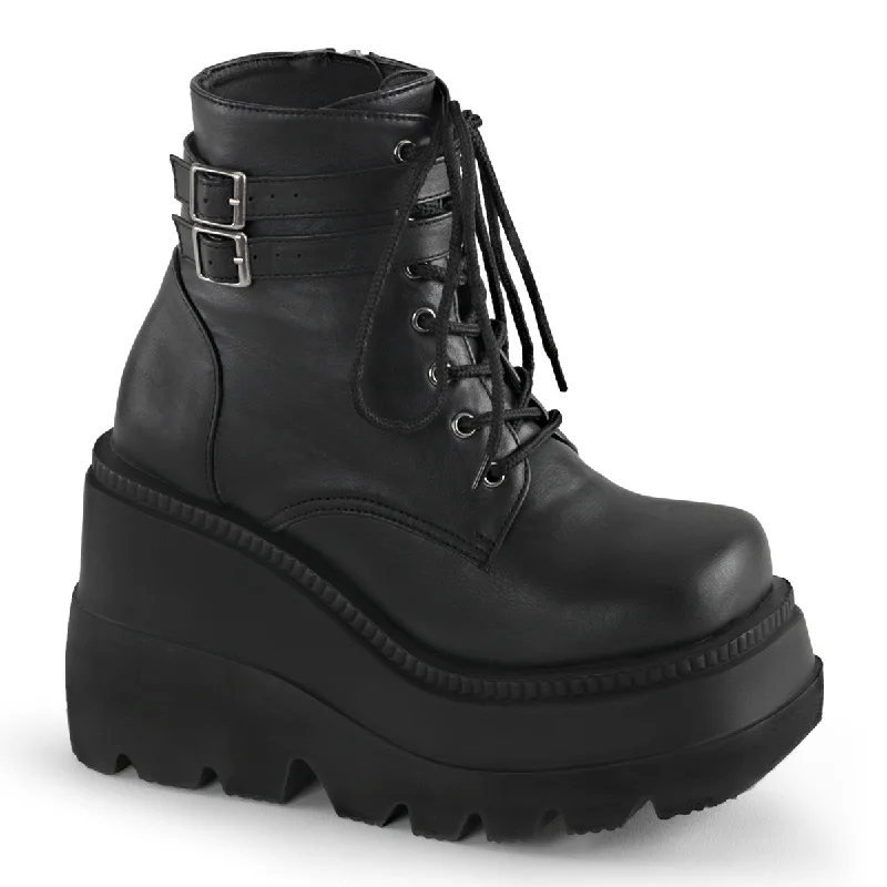 Shaker-52 Wedge Platform Black PU Boots