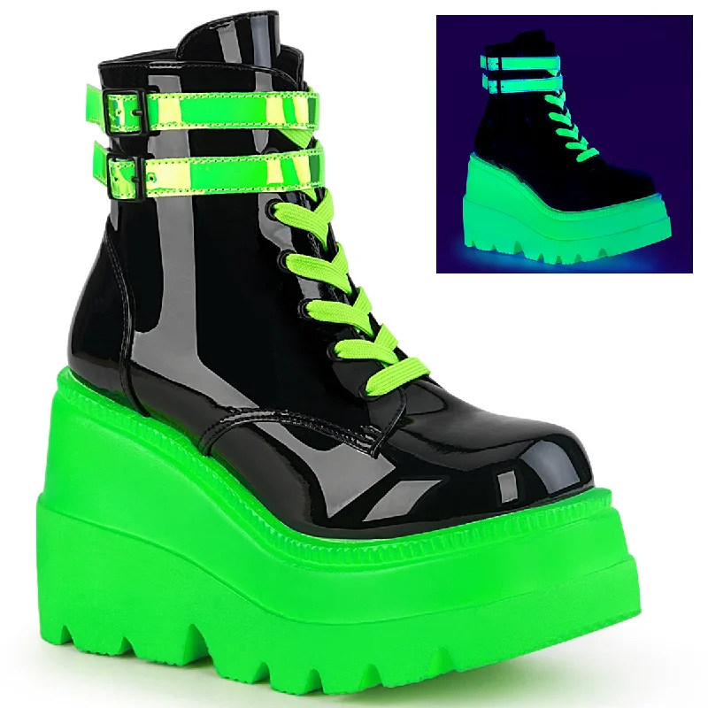 Shaker-52 Wedge Platform UV Neon Green Boots