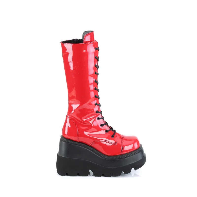 Knee High Red Goth Boots (Demonia Shaker-72)