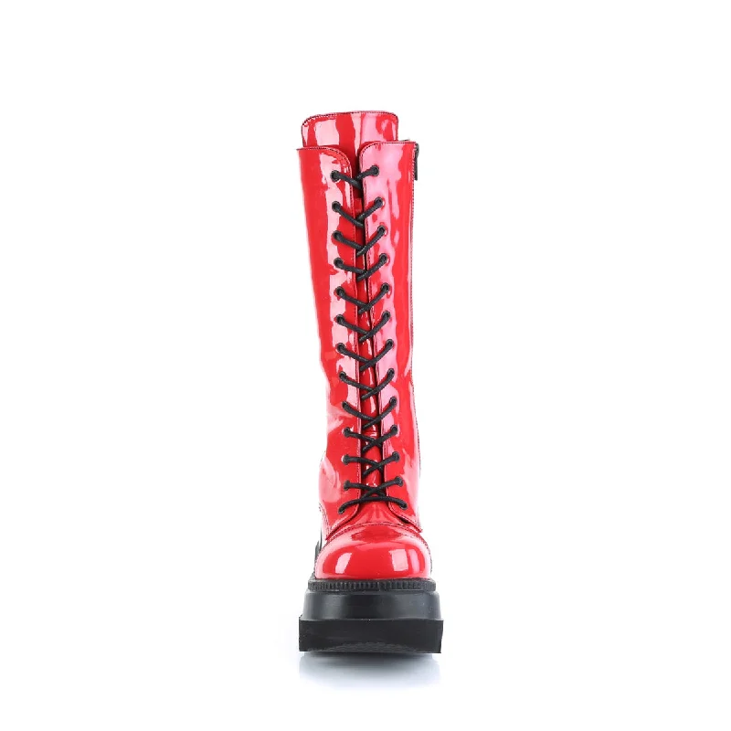 Knee High Red Goth Boots (Demonia Shaker-72)