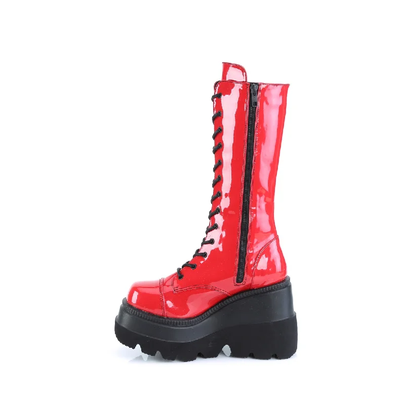 Knee High Red Goth Boots (Demonia Shaker-72)