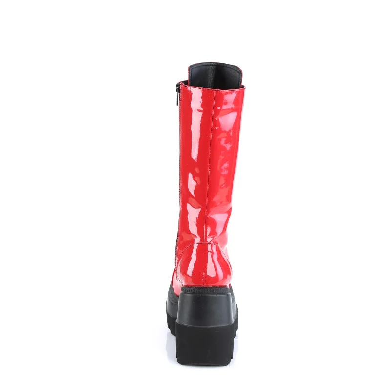 Knee High Red Goth Boots (Demonia Shaker-72)