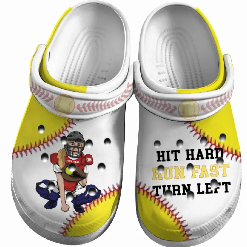 Softball Clogs Catcher Catching Hit Hard Run Fast Turn Left Personalized Gift