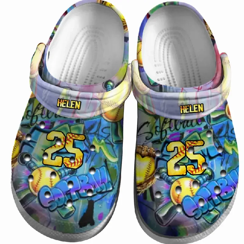 Softball Clogs Graffiti Art Blue Version Personalized Sport Gift