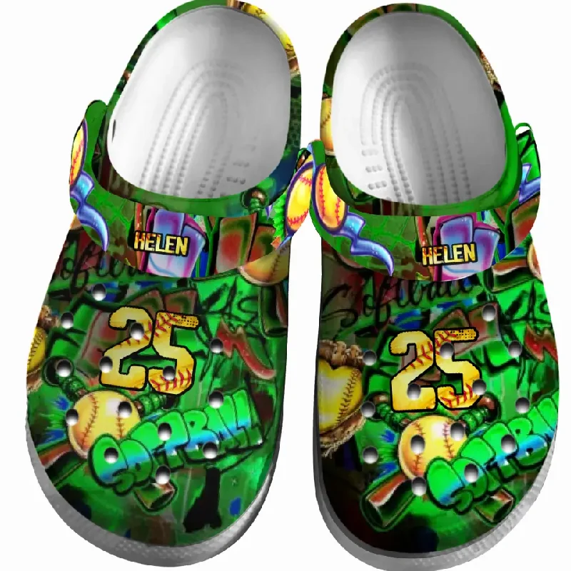 Softball Clogs Graffiti Art Forest Version Personalized Sport Gift