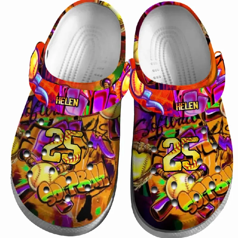 Softball Clogs Graffiti Art Orange Version Personalized Sport Gift