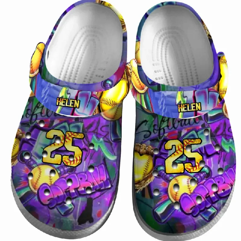 Softball Clogs Graffiti Art Purple Version Personalized Sport Gift