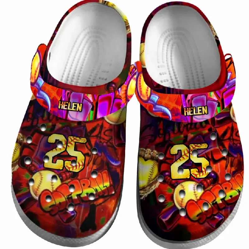 Softball Clogs Graffiti Art Red Version Personalized Sport Gift