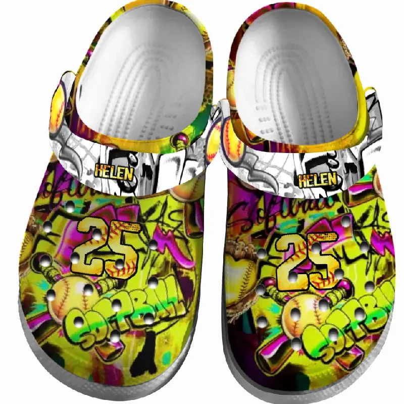 Softball Clogs Graffiti Art Yellow Version Personalized Sport Gift