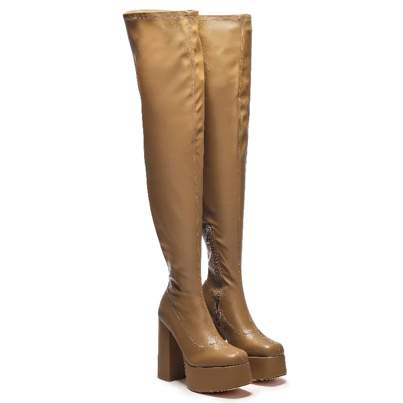 The Redemption Stretch Thigh High Boots - Khaki