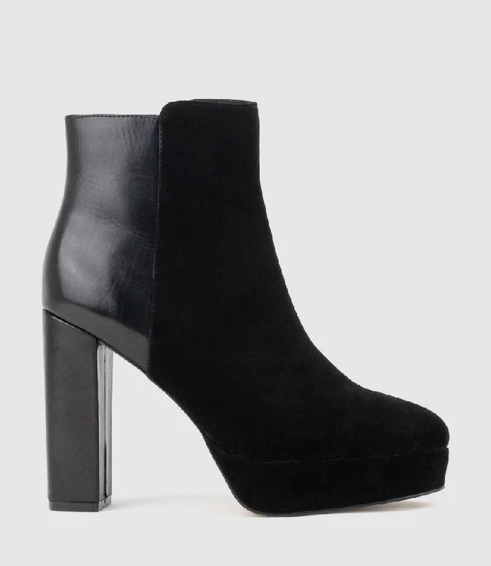 ULIAS110 Half N Half Platform Boot in Black Calf