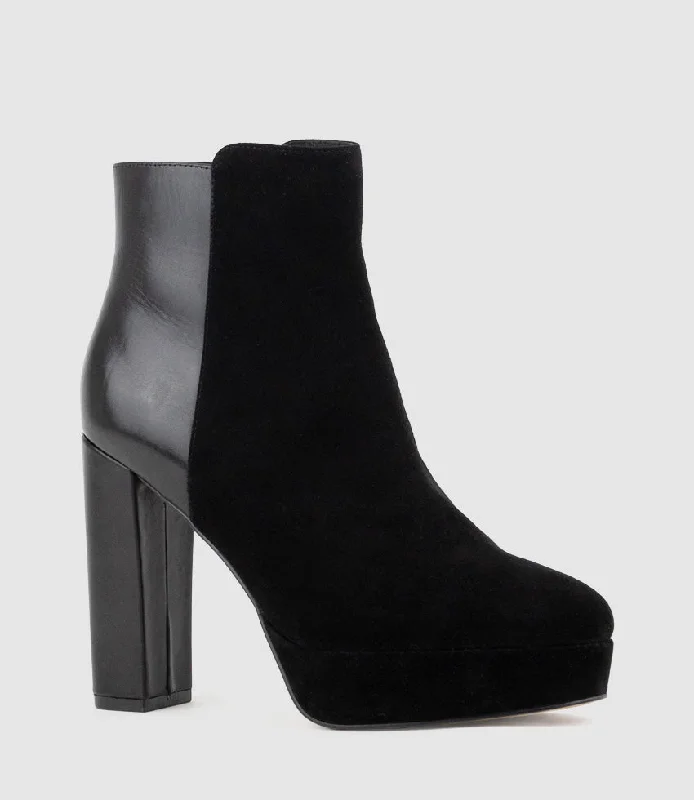 ULIAS110 Half N Half Platform Boot in Black Calf