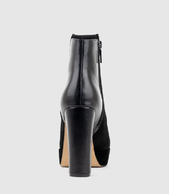 ULIAS110 Half N Half Platform Boot in Black Calf