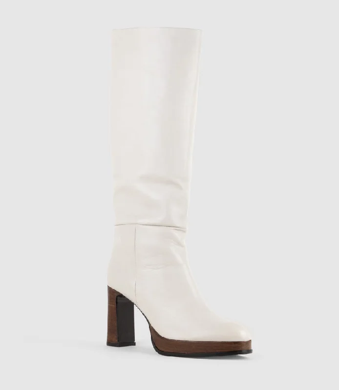 VERITA95 Platform Knee High Boot in Offwhite