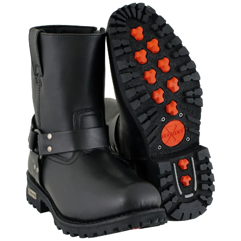 Xelement 1502 Men's Killa Black Leather Zippered Harness Motorcycle Boots