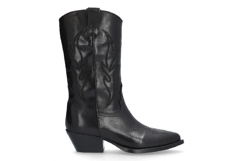 Alpe Western 20841705 Ladies Spanish Black Leather Slip On Mid-Calf Boots