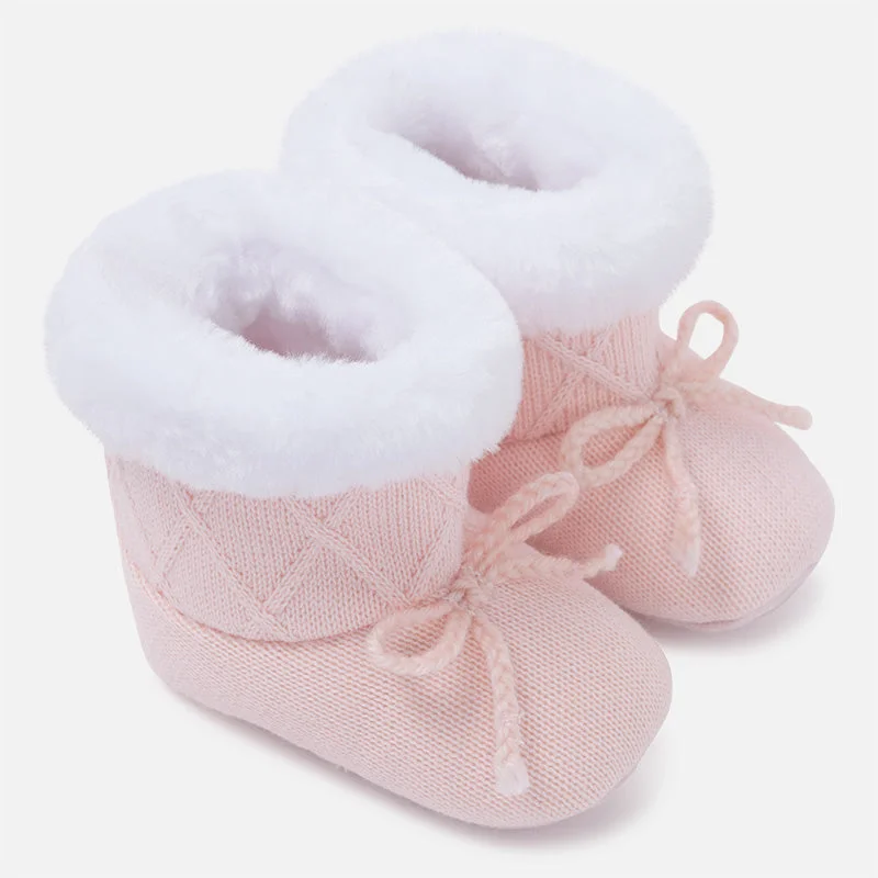 9626BR Baby knit pram boots with faux fur