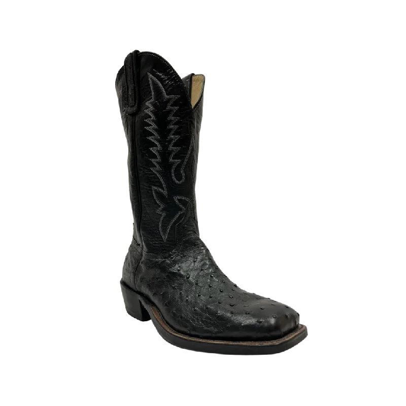 Anderson Bean Men's Black Full Quill Ostrich Black Square Toe Boots