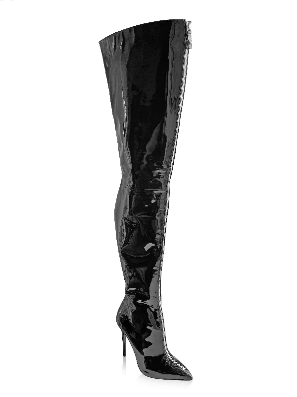 BLAIR SLIM BLACK PATENT LEATHER THIGH-HIGH BOOTS