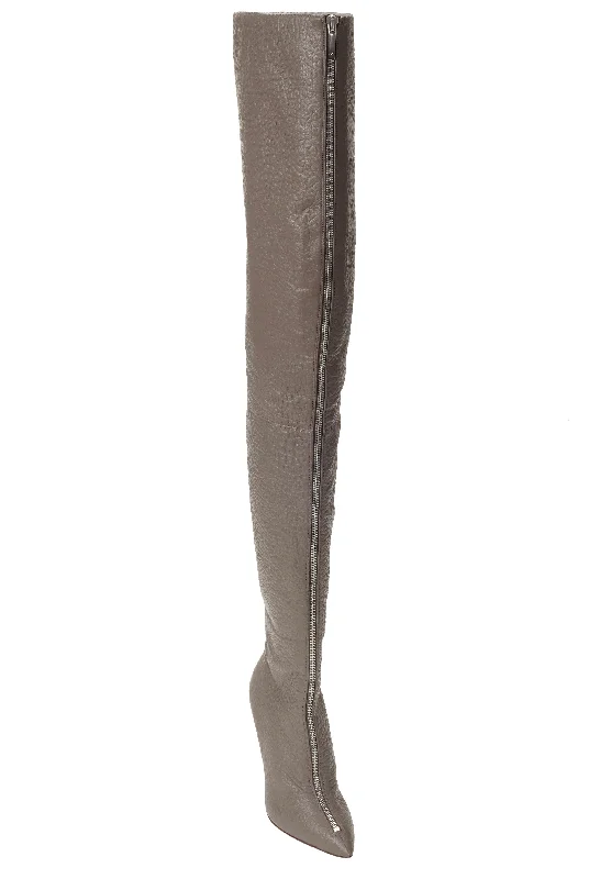 BLAIR SLIM TAUPE LEATHER THIGH-HIGH BOOTS