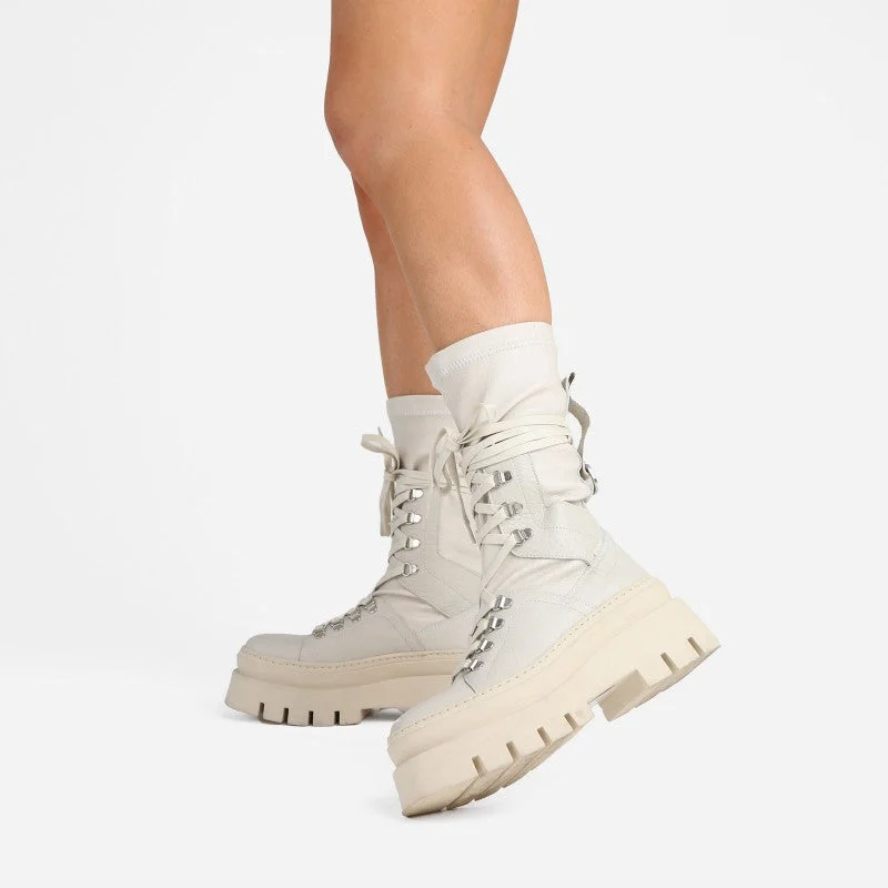 Evi Ann Creme White Biker Boots