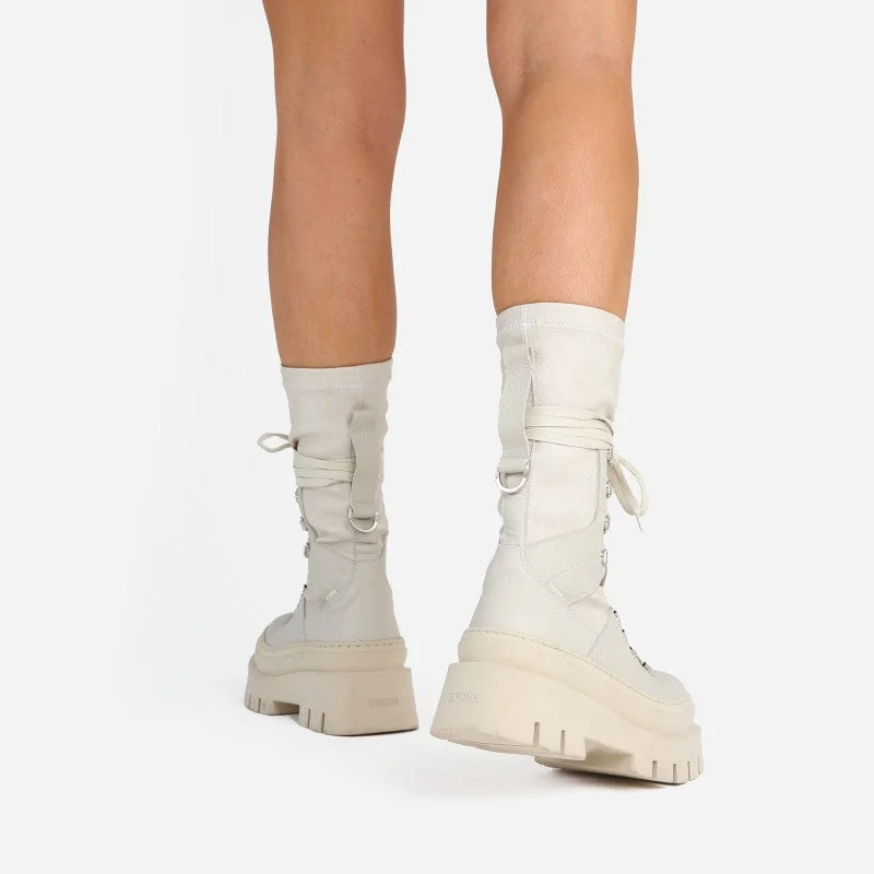 Evi Ann Creme White Biker Boots